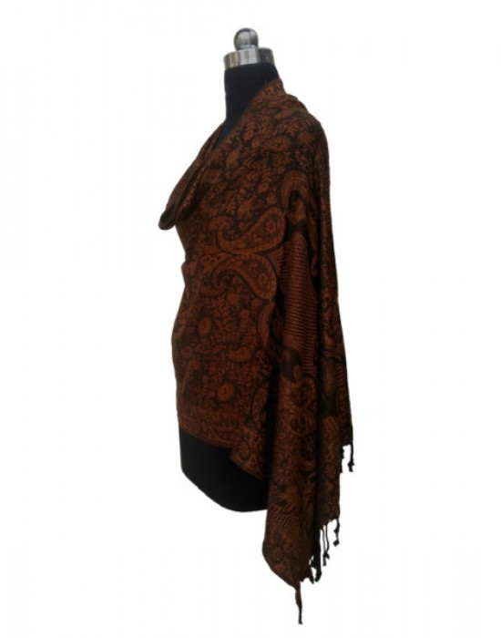 Women Viscose Designer Stole Brown